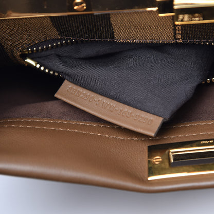 Fendi Vitello Seta Fabric Jacquard Pequin Medium Peekaboo Iconic Satchel Foresta Tobacco 10 of 13