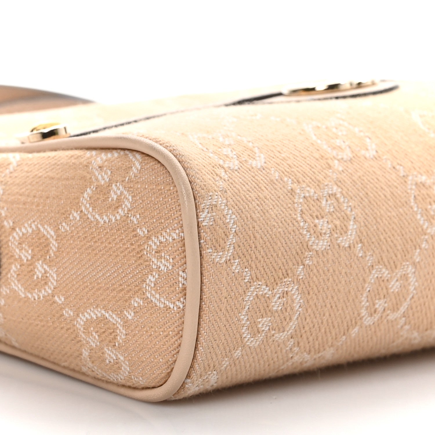 Gucci Denim Monogram Textured Dollar Calfskin Super Mini Ophidia Shoulder Bag Light Beige Denim 8 of 10