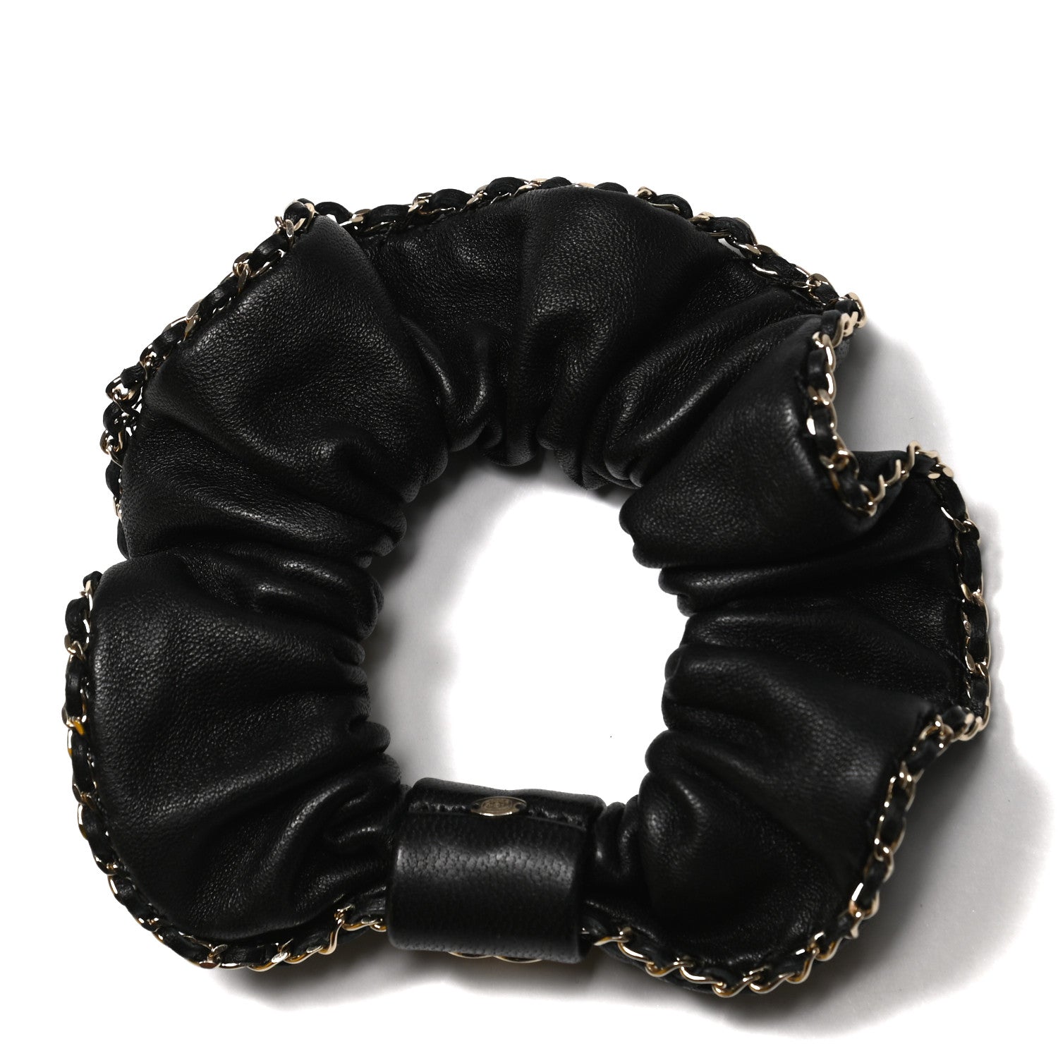Chanel Lambskin Chain CC Hair Scrunchie Black Gold 2 of 4
