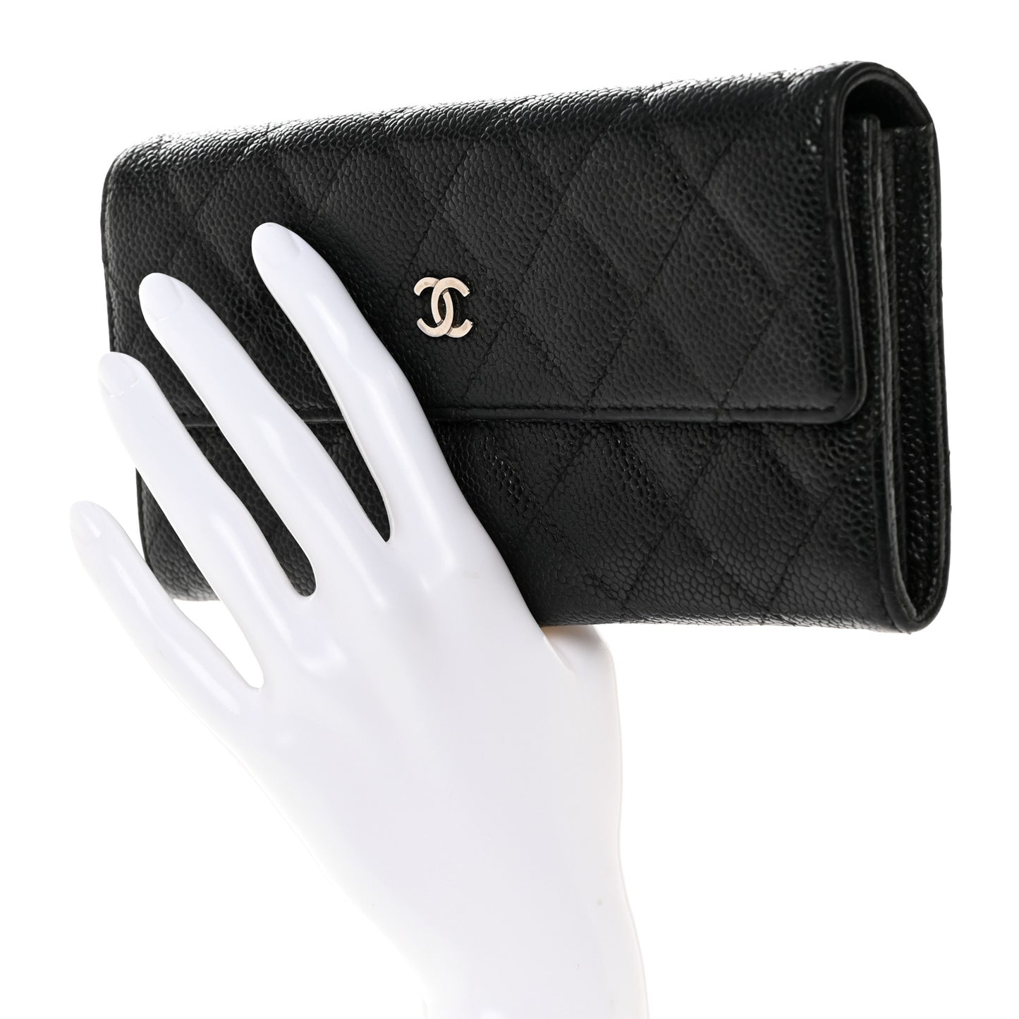 Caviar Quilted Large Gusset Flap Wallet Black