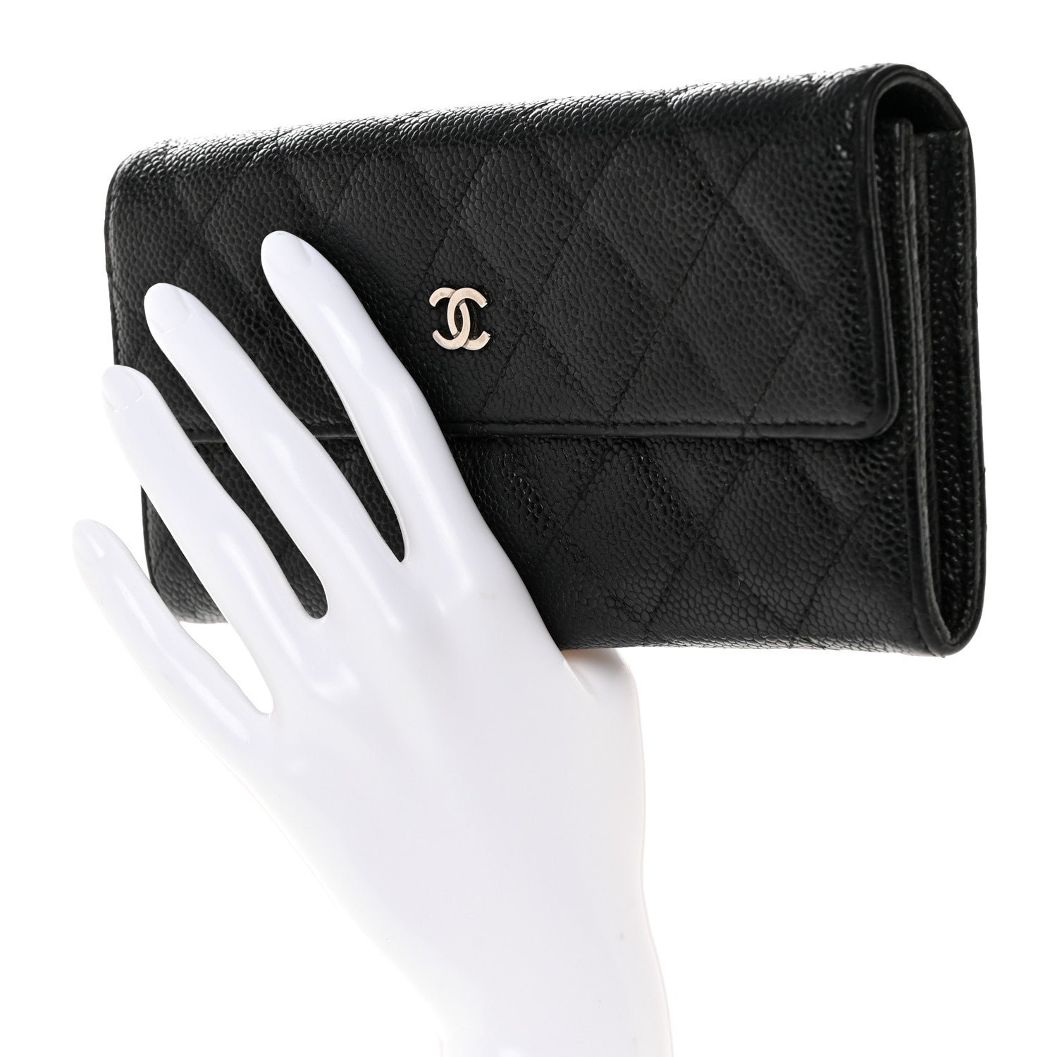 Chanel Caviar Quilted Large Gusset Flap Wallet Black 2 of 9
