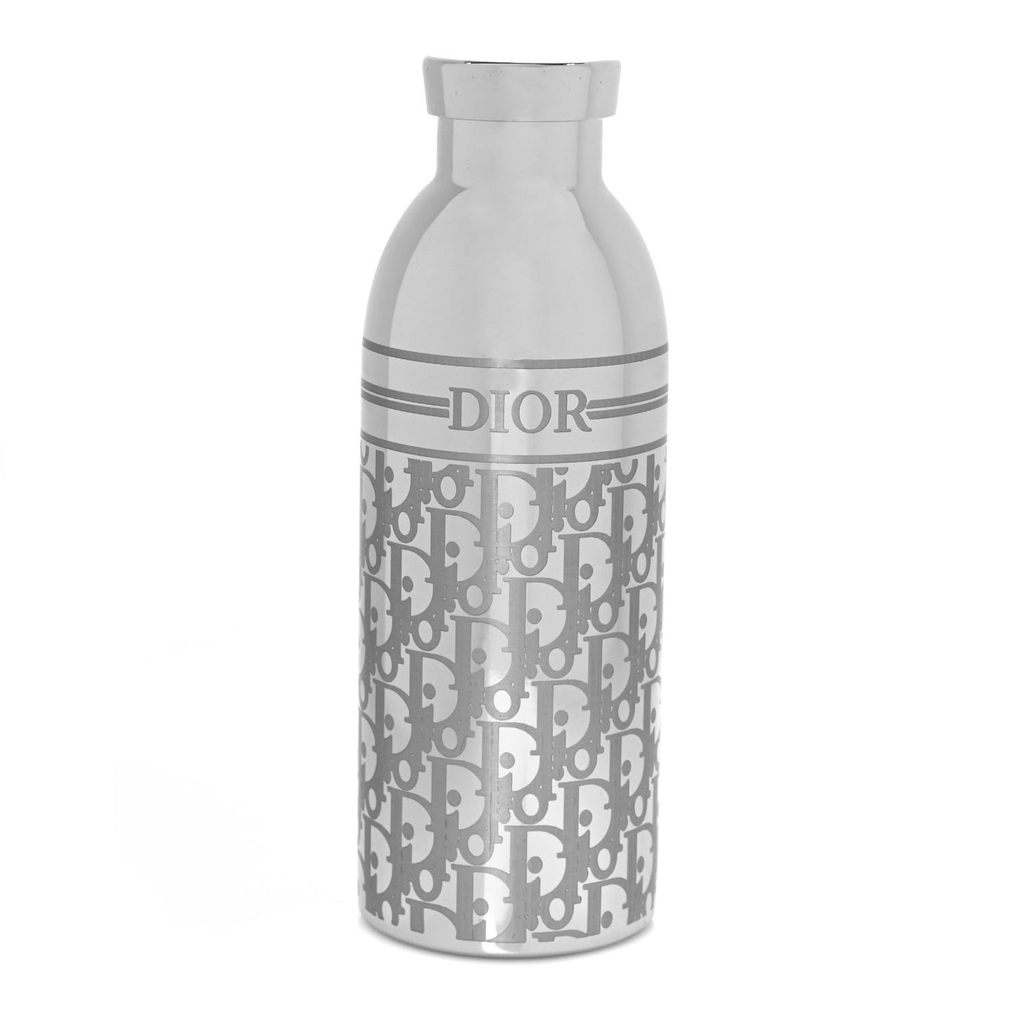 Oblique Stainless Steel Grained Calfskin Aqua Bottle With Shoulder Strap Off White
