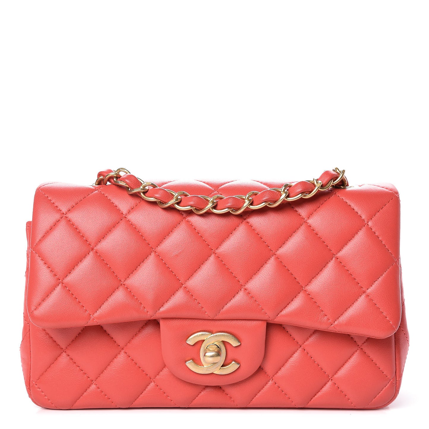 Lambskin Quilted Mini Rectangular Flap Red