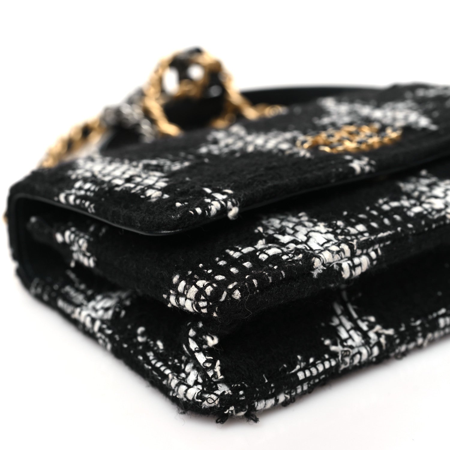 Chanel Tweed Quilted Chanel 19 Wallet On Chain WOC Black White 10 of 13