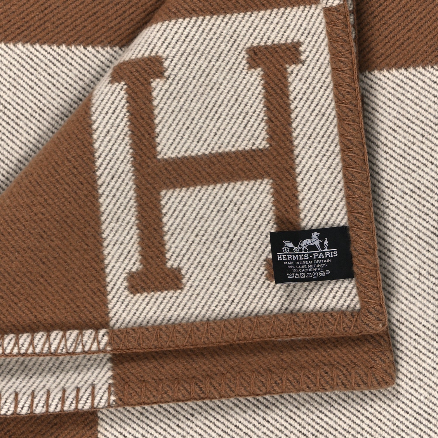 Hermes Wool Cashmere Avalon Blanket Ecru Camel 3 of 3