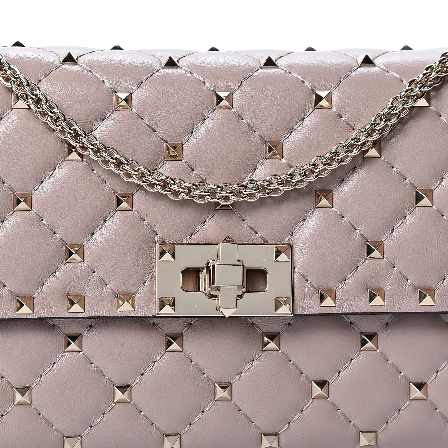 Lambskin Rockstud Spike Wallet on Chain Poudre