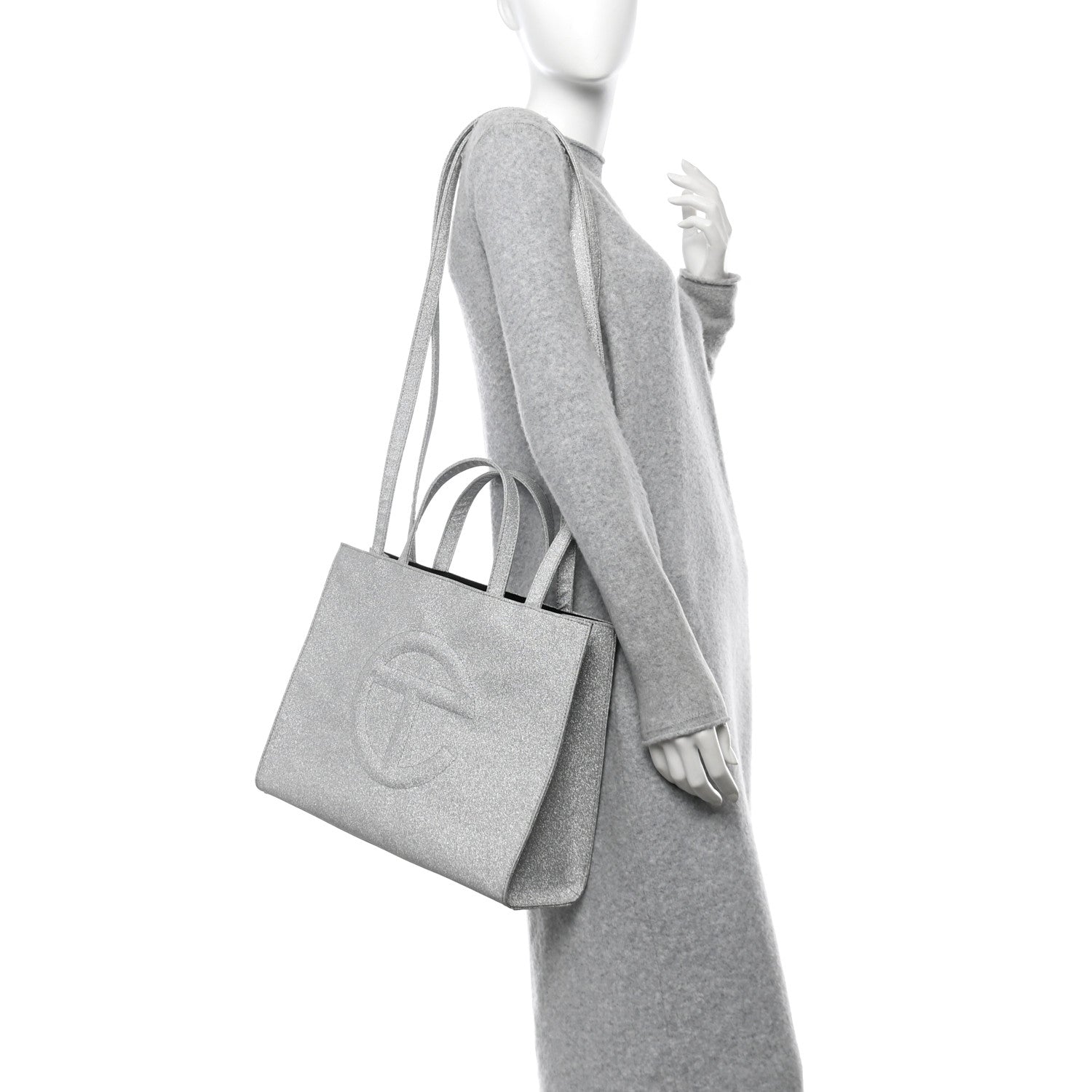 Telfar Glitter Microfiber Large Shopping Bag Silver 2 of 11
