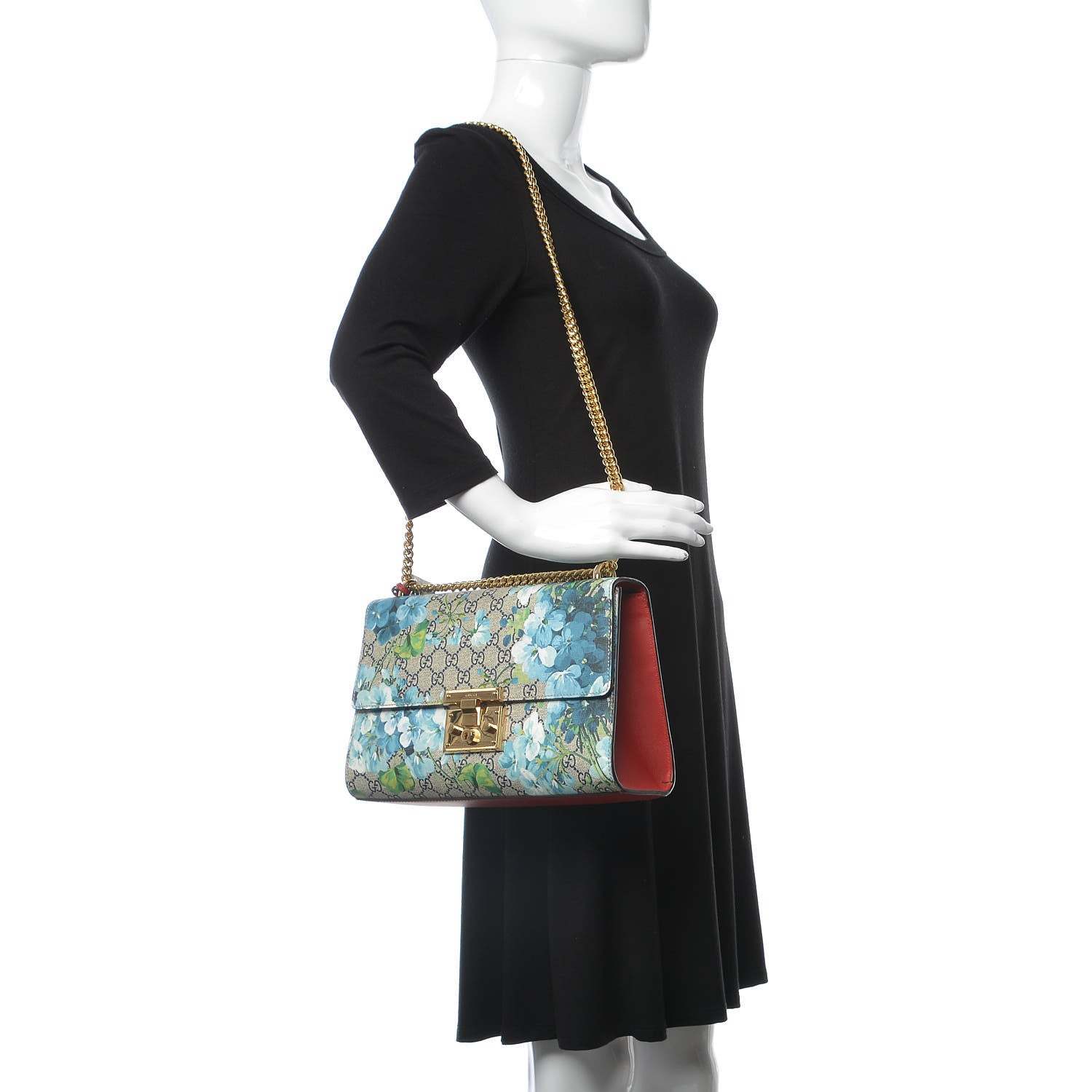 Gucci GG Supreme Monogram Blooms Medium Padlock Shoulder Bag Beige Blue Navy Hibiscus Red 2 of 12