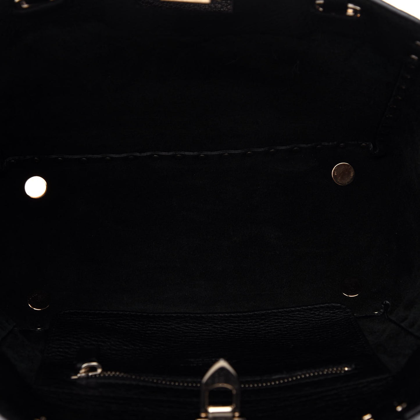 Grained Calfskin Embroidered Small Rockstud Rolling Tote Black
