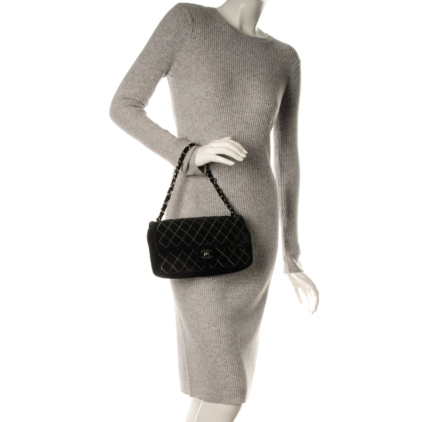 Velvet Chain Small Single Flap Black