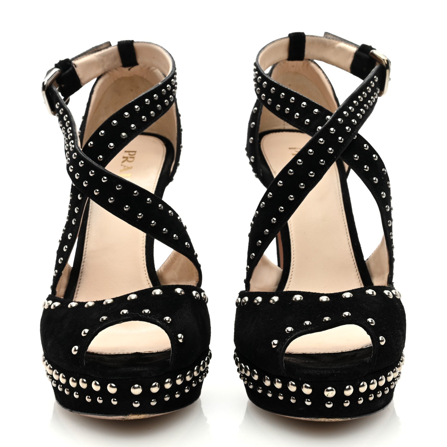Prada Suede Studded Ankle Wrap Sandals 40 Black 3 of 9