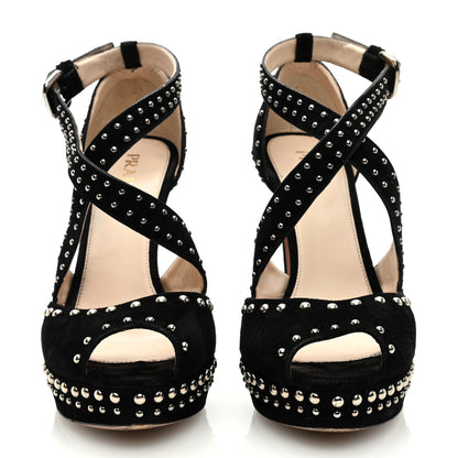 Prada Suede Studded Ankle Wrap Sandals 40 Black 3 of 9