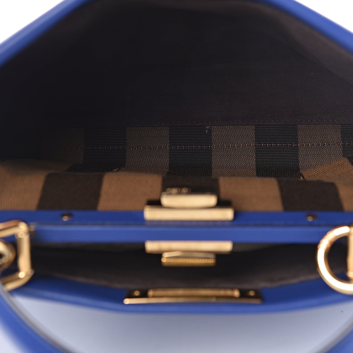 Fendi Vitello Morgan Fabric Jacquard Pequin Medium Peekaboo Iconic Satchel Blue Neon Tobacco 6 of 13
