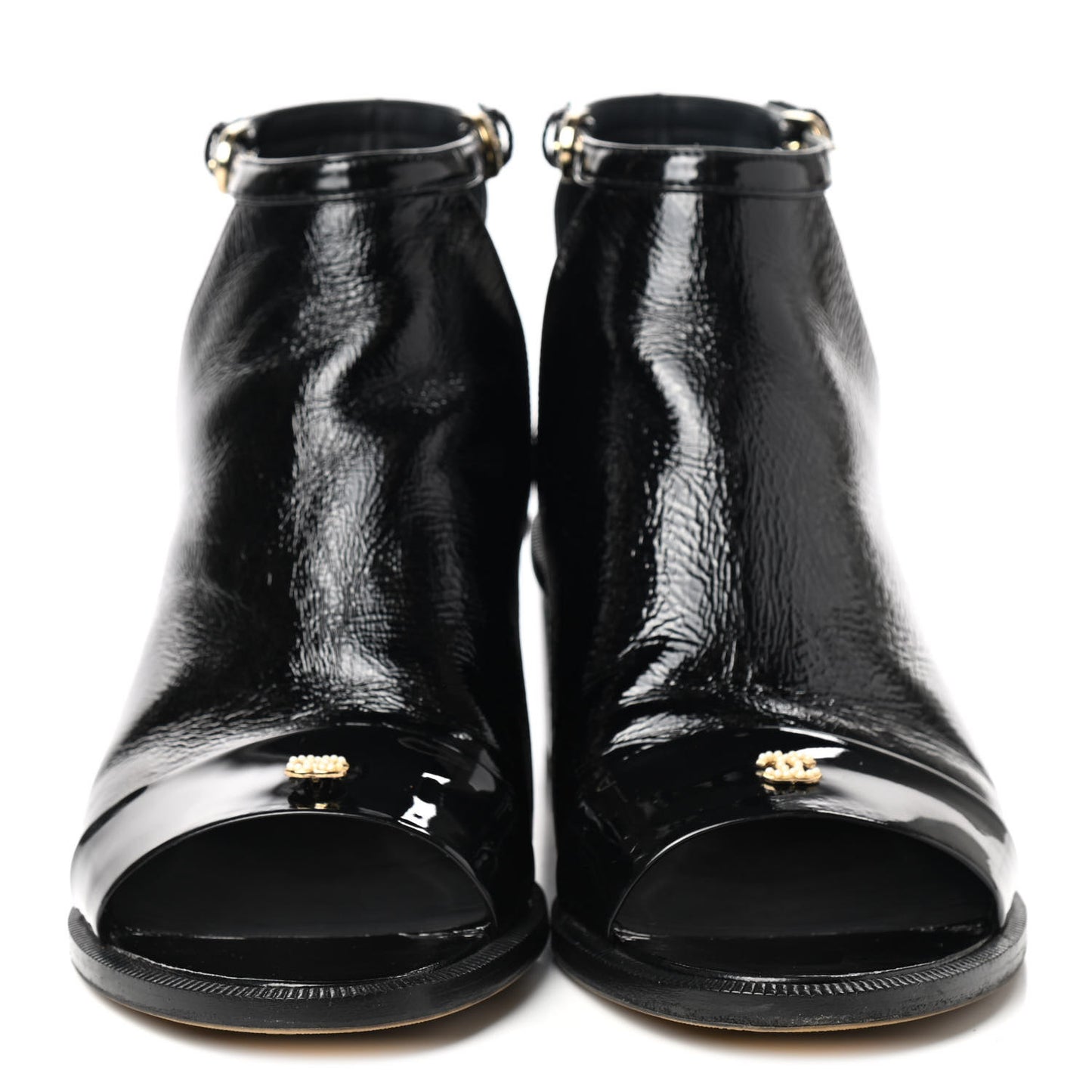 Patent Goatskin Patent Calfskin Peep Toe Short Ankle Boots 39 Black
