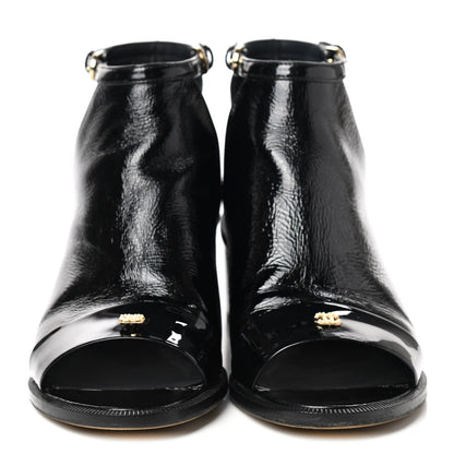 Chanel Patent Goatskin Patent Calfskin Peep Toe Short Ankle Boots 39 Black 2 of 9