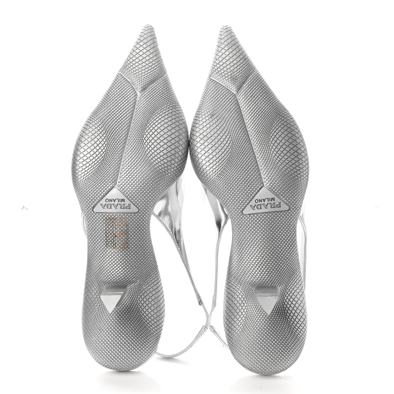 Prada Spazzolato Triangle Logo Pointed Toe 45mm Slingback Pumps 37.5 Argento 5 of 8