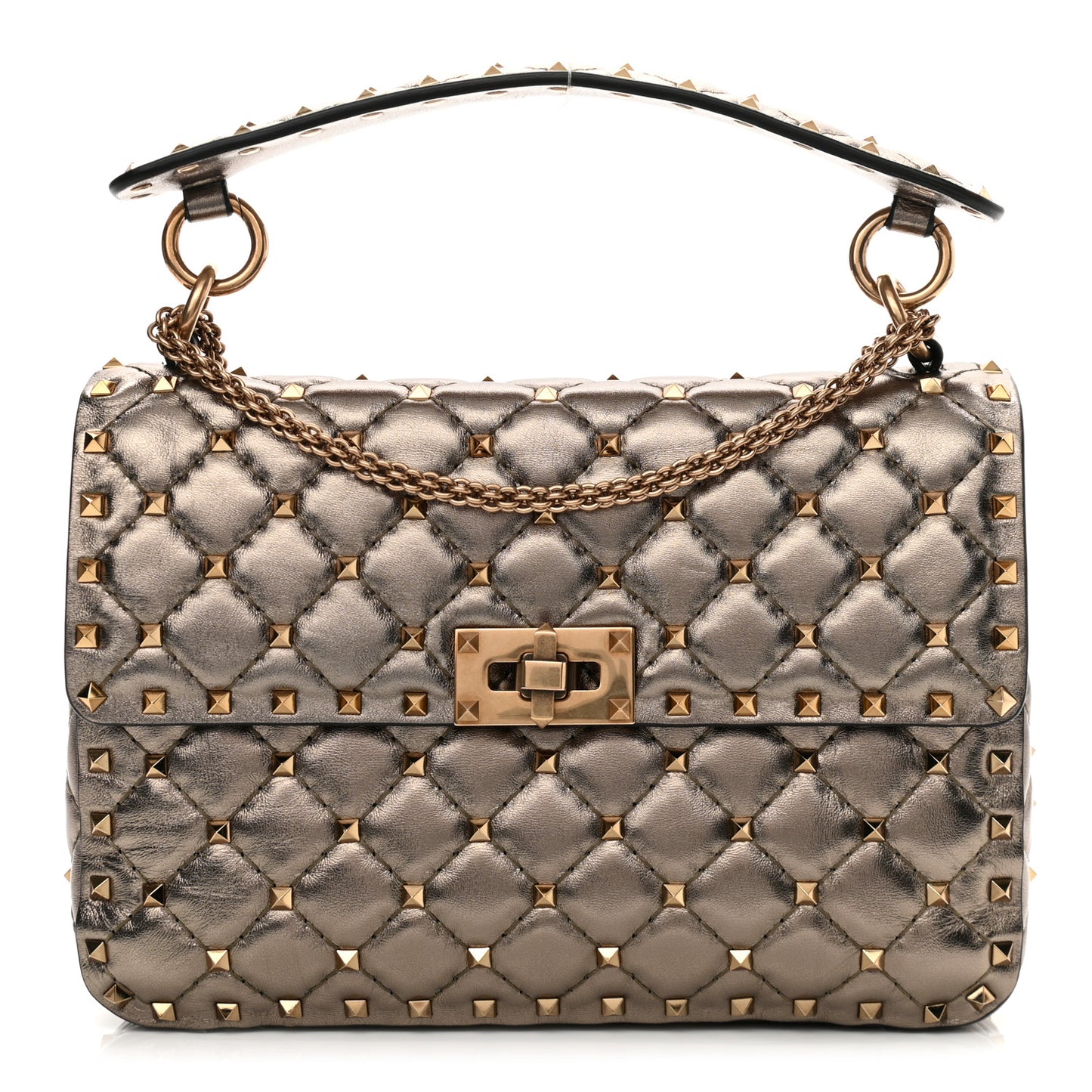 Metallic Lambskin Medium Rockstud Spike Shoulder Bag Sasso