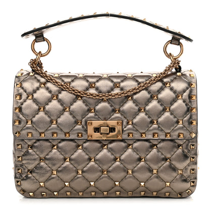 Valentino Garavani Metallic Lambskin Medium Rockstud Spike Shoulder Bag Sasso 1 of 8