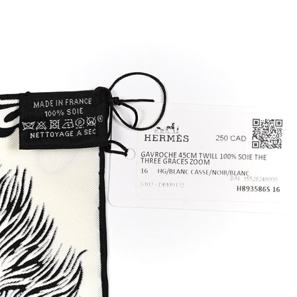 Hermes Silk The Three Graces Zoom Scarf 45 Blanc Casse Black 4 of 4