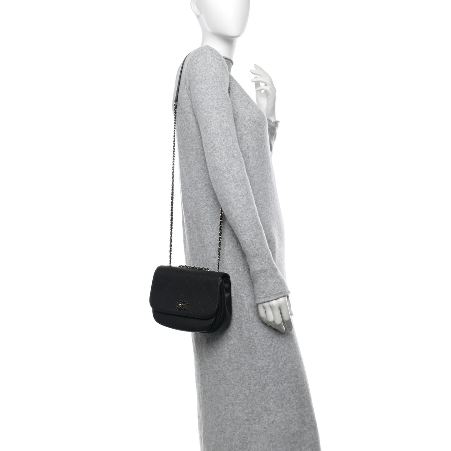 Calfskin Stitched Small Flap Bag Black