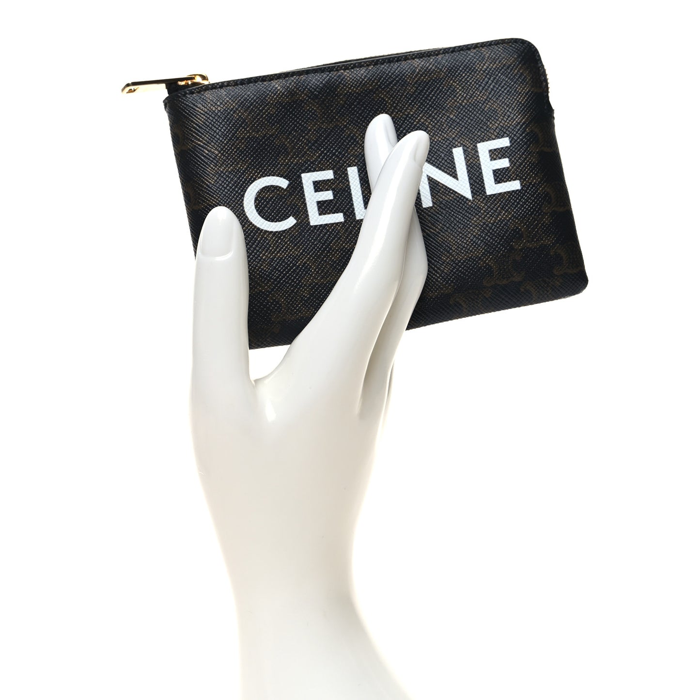 Triomphe Canvas Logo Coin and Card Pouch With Hook Black
