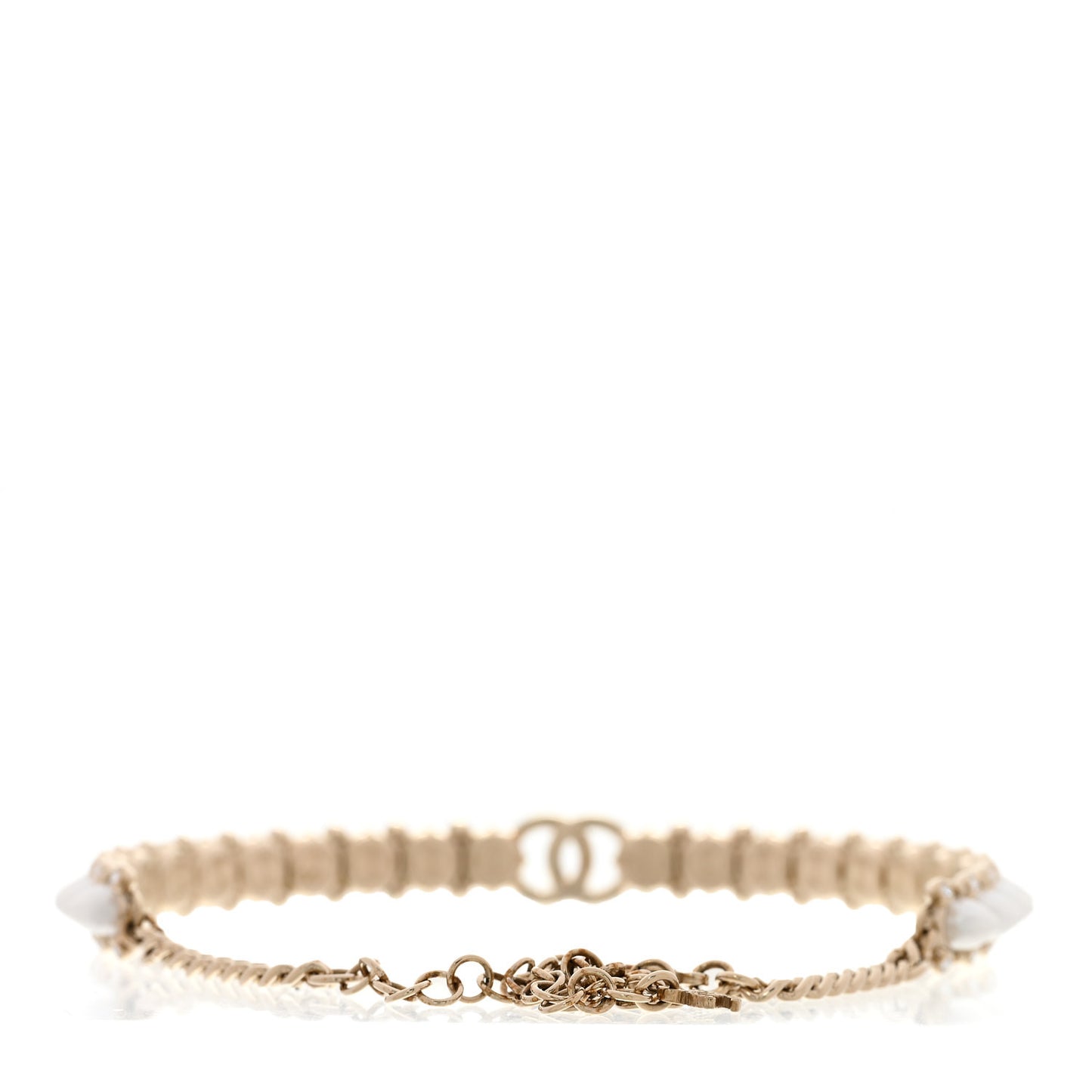 Strass Crystal Studded Pearl CC Choker Necklace Gold Pearly White