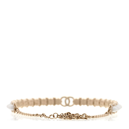 Chanel Strass Crystal Studded Pearl CC Choker Necklace Gold Pearly White 3 of 7