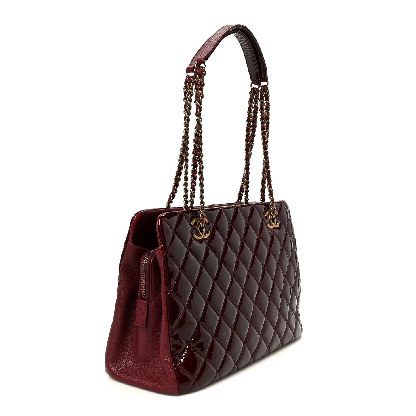 Patent Goatskin Quilted Small CC Eyelet Tote Burgundy