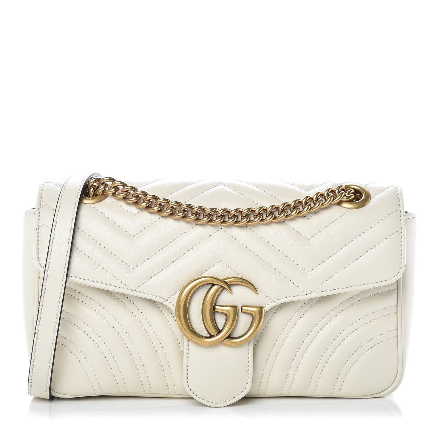 Calfskin Matelasse Small GG Marmont Shoulder Bag White