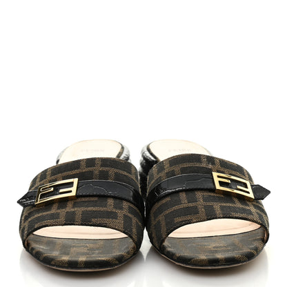 Fendi Jacquard Calfskin FF Crocodile Embossed Promenade Slide Sandals 38.5 Tobacco Moro Black 2 of 8
