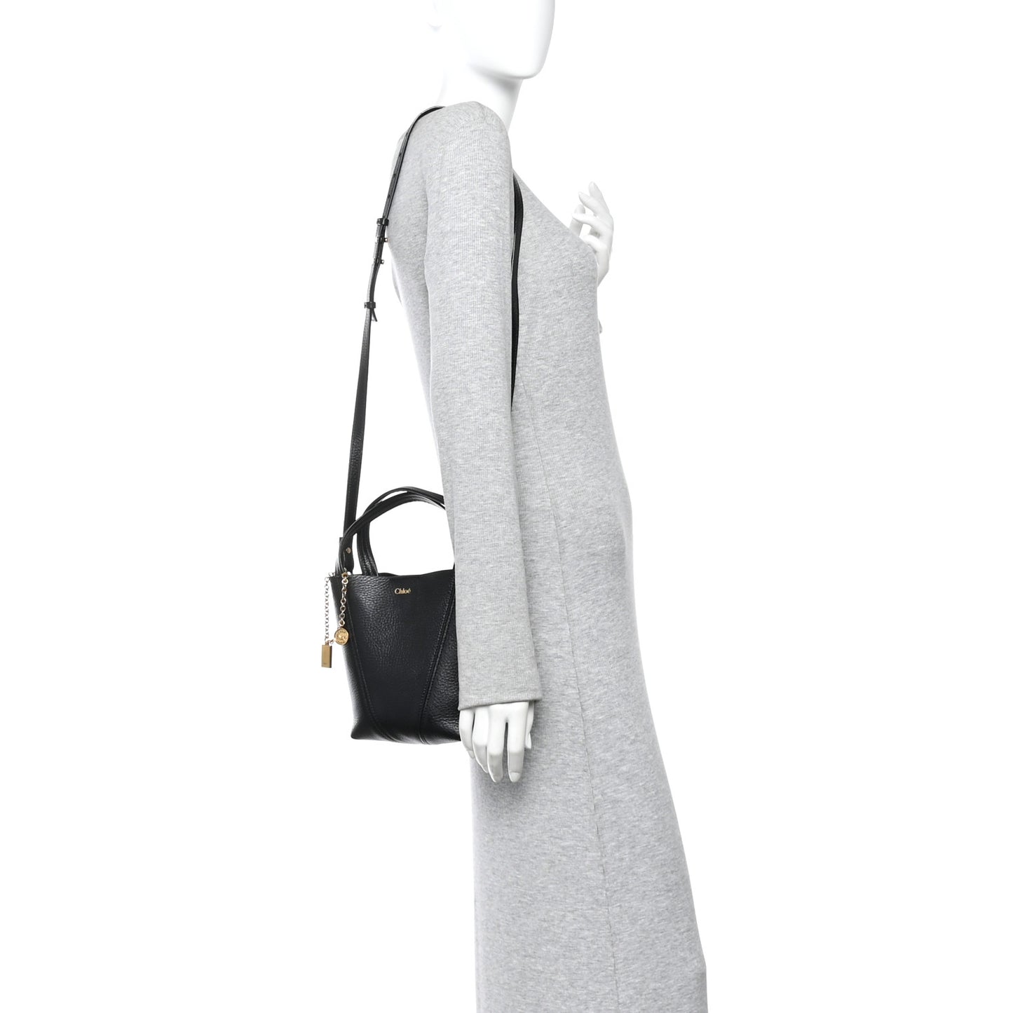 Grained Calfskin Small Spin Tote Black
