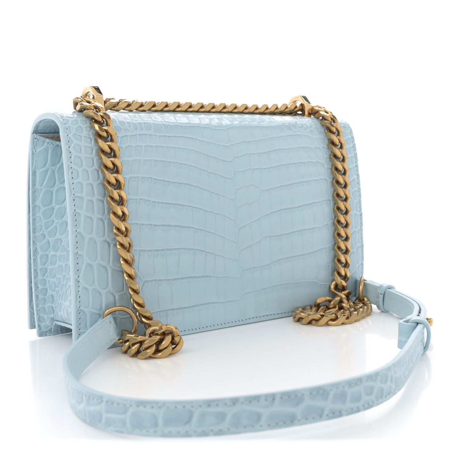 Alexander McQueen Shiny Crocodile Embossed Jeweled Satchel Pale Blue 2 of 12