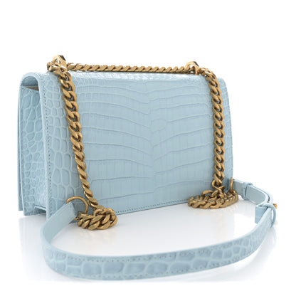 Alexander McQueen Shiny Crocodile Embossed Jeweled Satchel Pale Blue 2 of 12