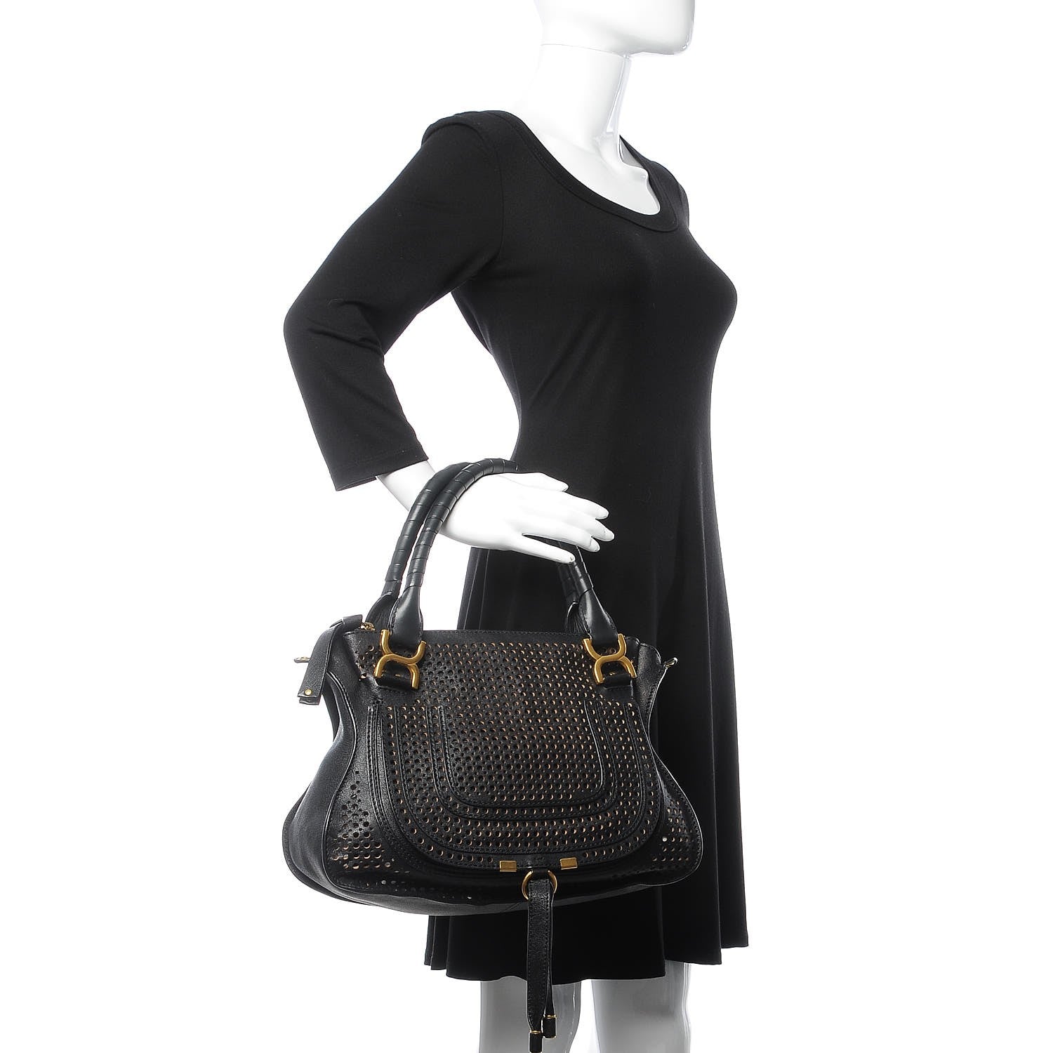 Chloe Calfskin Perforated Medium Marcie Satchel Black 3 of 9