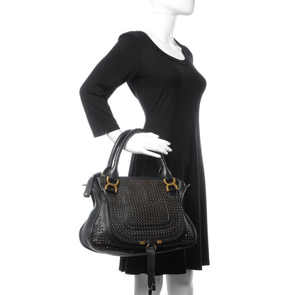 Chloe Calfskin Perforated Medium Marcie Satchel Black 3 of 9