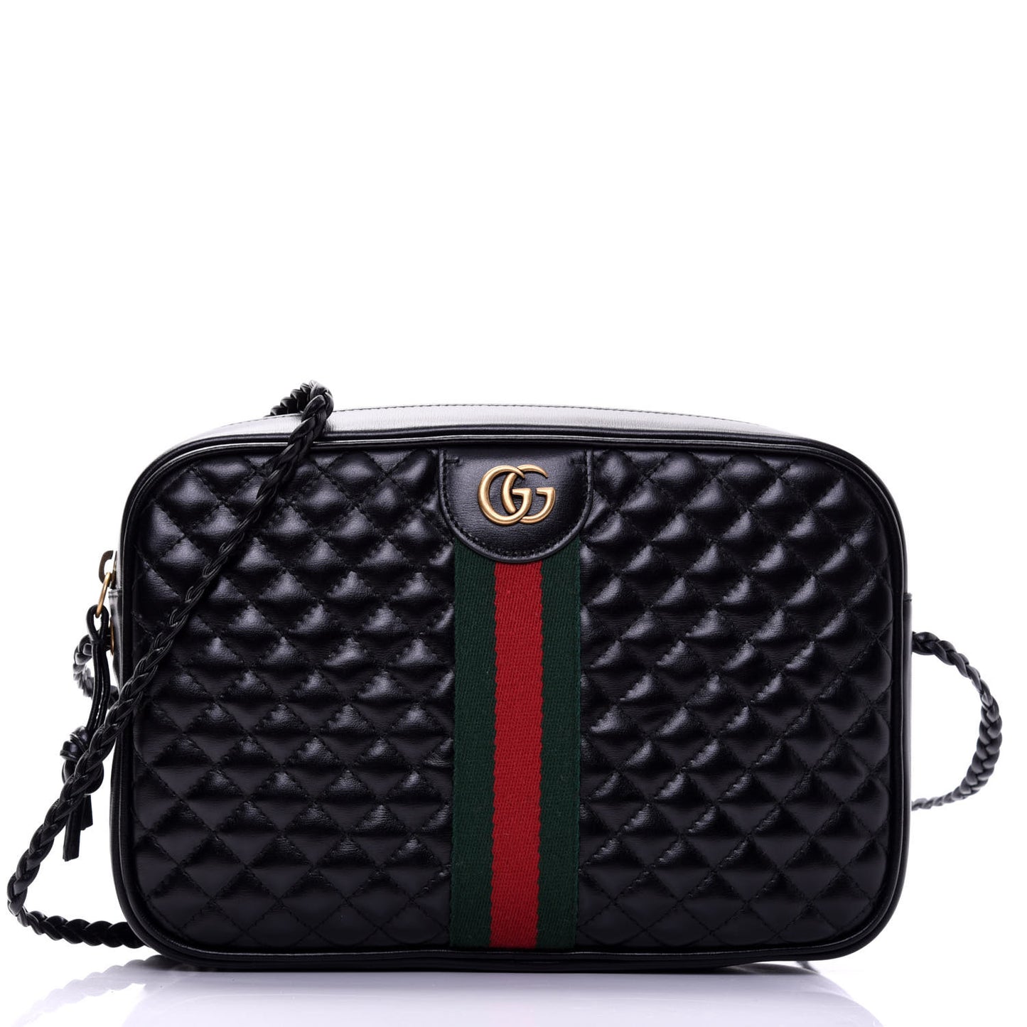 Calfskin Web Trapuntata Small GG Shoulder Bag Black