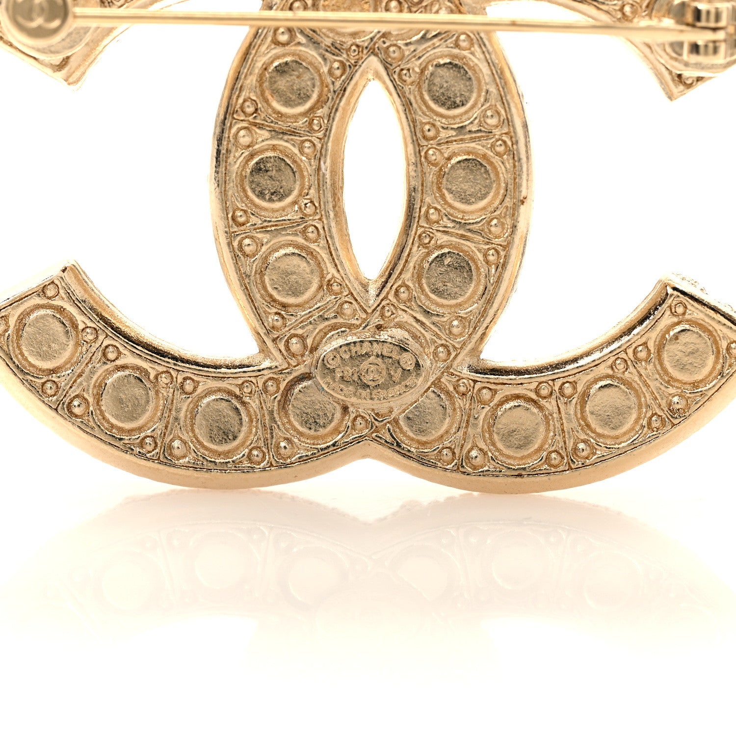 Chanel Metal Crystal Graduated Pearl CC Brooch Gold 3 of 3