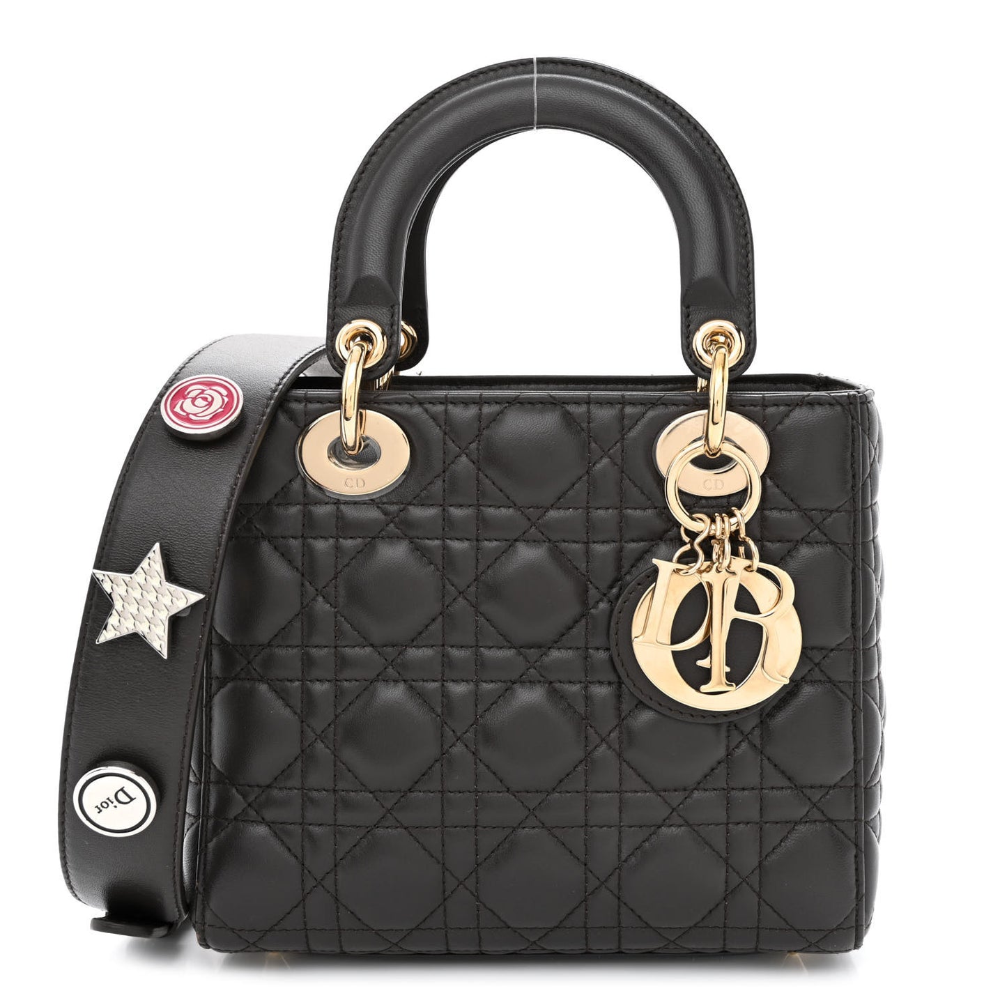 Lambskin Cannage Small Lucky Badges My Lady Dior Dark Grey