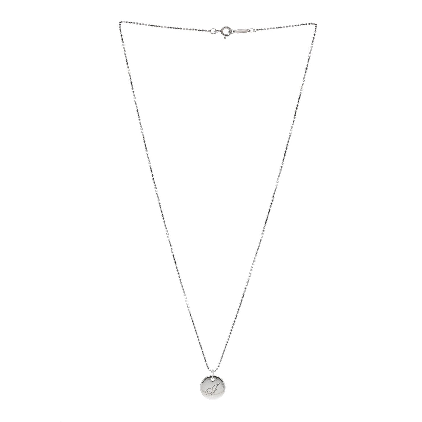 Sterling Silver Letter J Disc Pendant Necklace