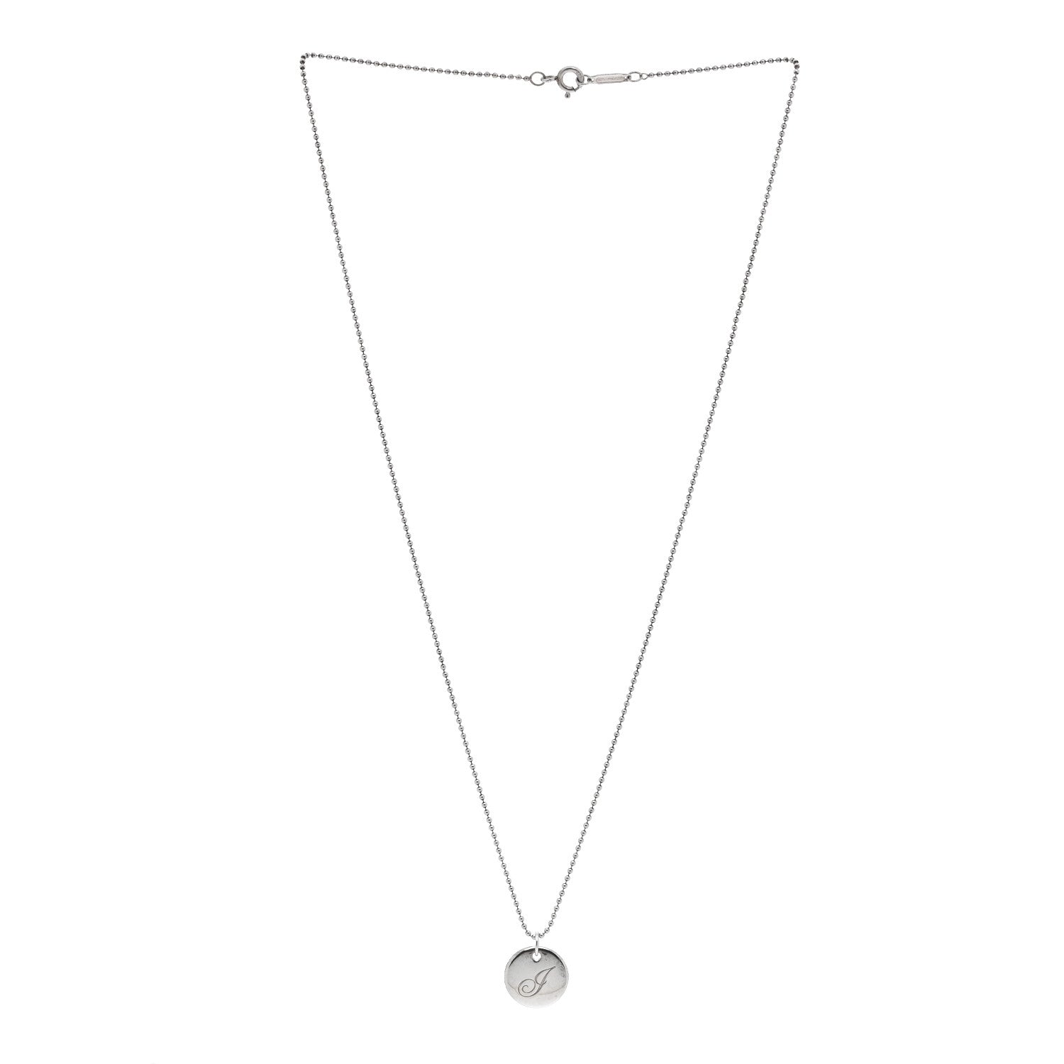 Tiffany Sterling Silver Letter J Disc Pendant Necklace 3 of 6