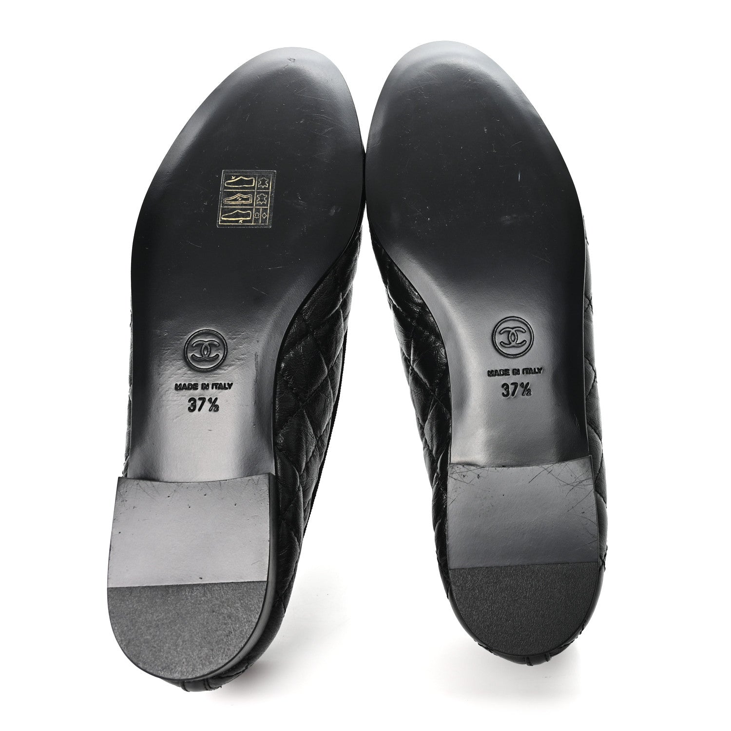 Chanel Aged Calfskin Quilted CC Cap Toe Ballerina Flats 37.5 Black 6 of 10