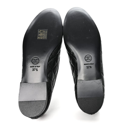 Chanel Aged Calfskin Quilted CC Cap Toe Ballerina Flats 37.5 Black 6 of 10