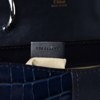 Chloe Calfskin Crocodile Embossed Small Aby Day Shoulder Bag Full Blue 9 of 10