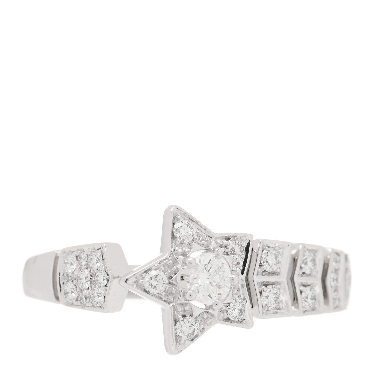 Chanel 18K White Gold Diamond Comete Chevron Ring 58 8.25 1 of 5