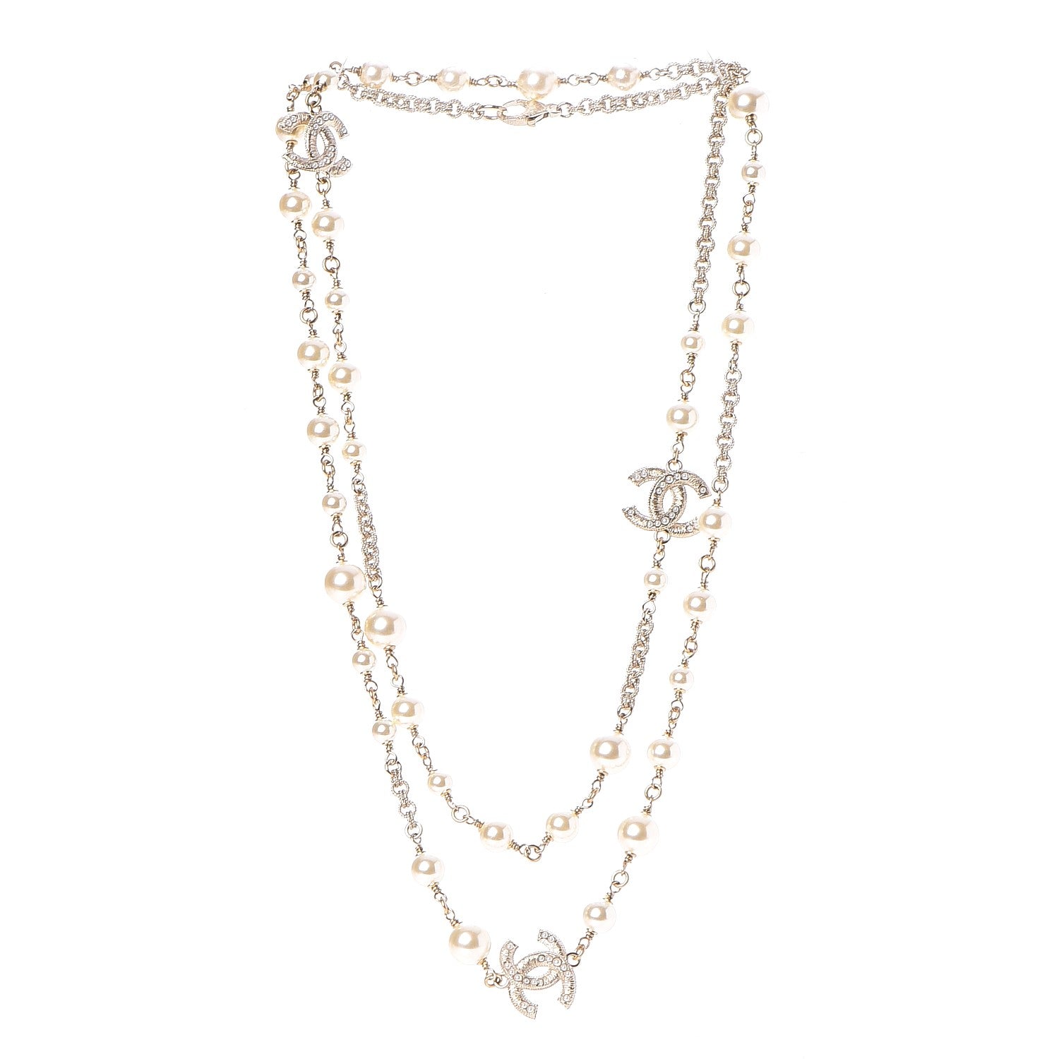 Chanel Pearl Long CC Necklace Gold 4 of 6