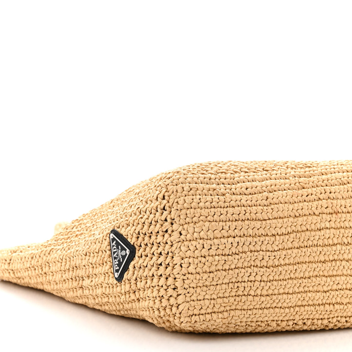 Yarn Raffia Effect Crochet Embroidered Logo Tote Naturale