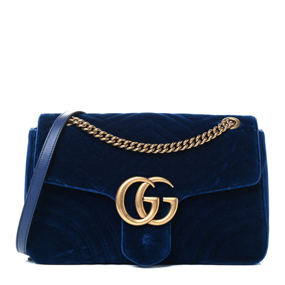 Gucci Velvet Matelasse Medium GG Marmont Shoulder Bag Cobalt Blue 1 of 4