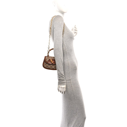 Gucci New Canvas Charisma Calfskin Crystal GG Monogram Small Bamboo 1947 Top Handle Bag Camel Ebony 2 of 10