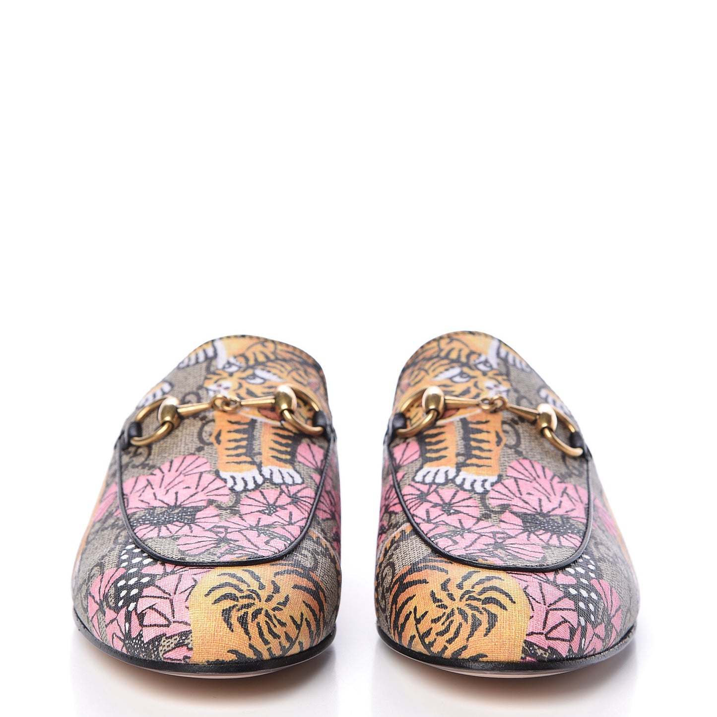 GG Supreme Monogram Bengal Womens Princetown Slippers 34 Beige Crop Pink