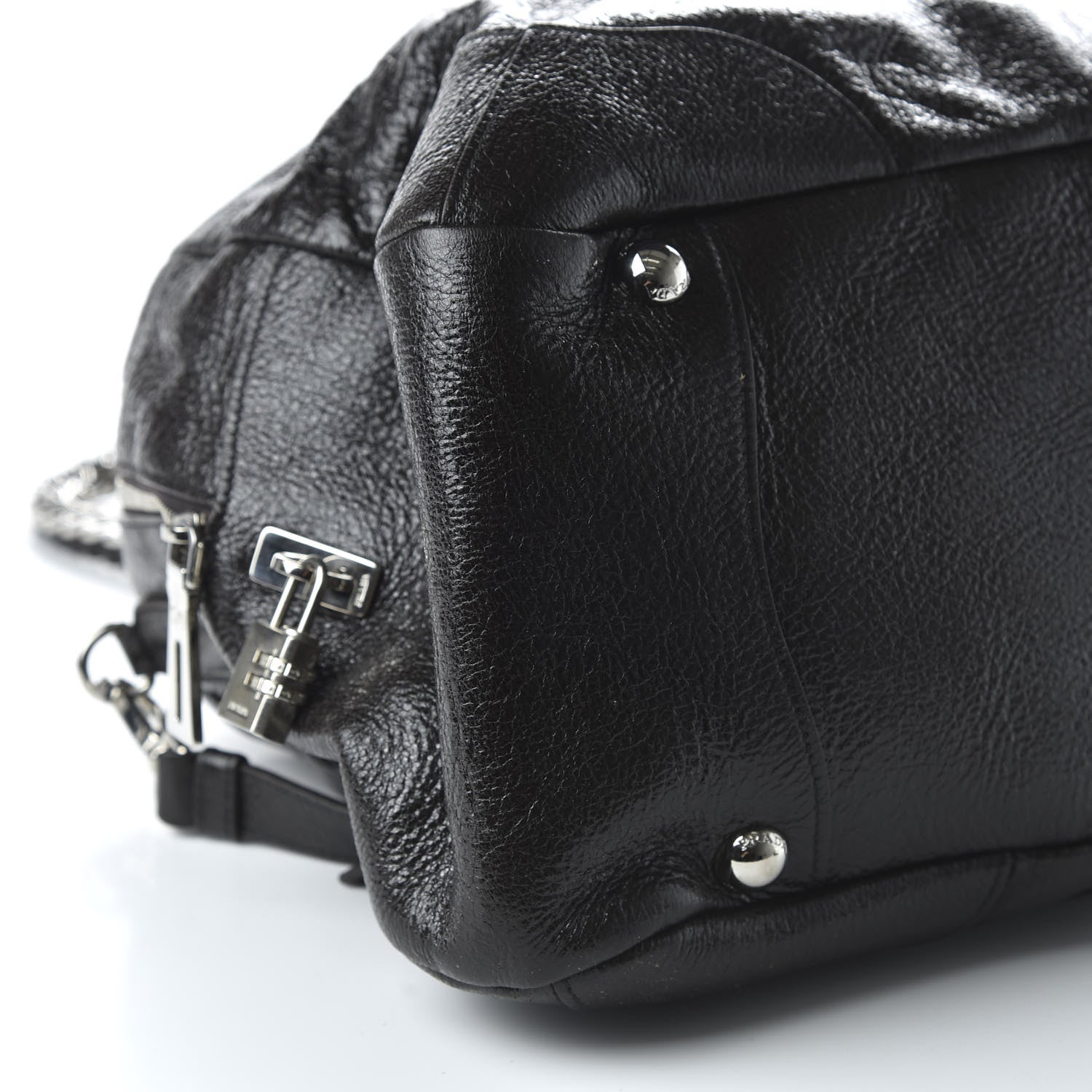 Prada Cervo Lux Chain Dome Satchel Black 7 of 10